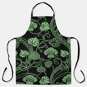 Antique Floral Pattern Black and Green Apron