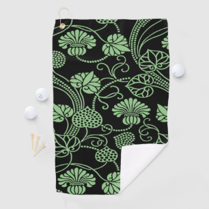 Antique Floral Pattern Black and Green Golf Towel
