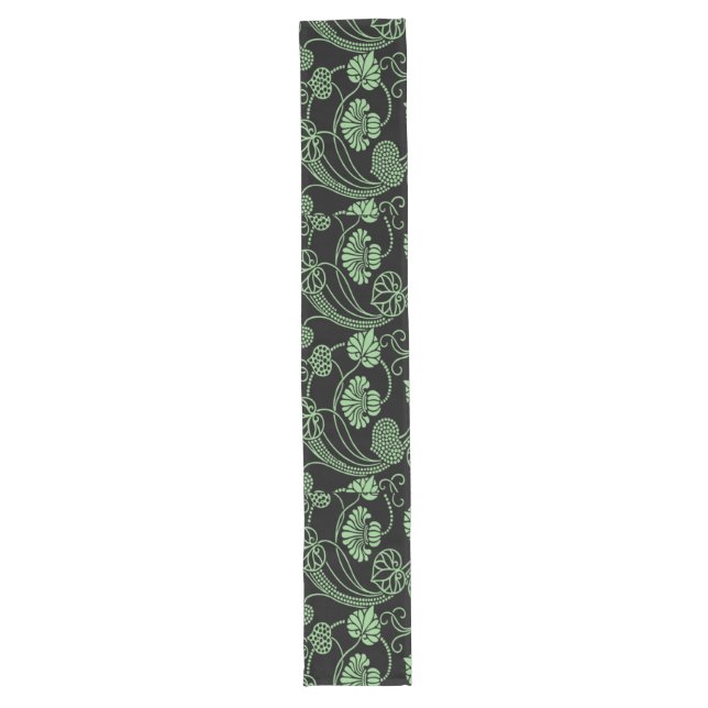 Antique Floral Pattern Black and Green Long Table Runner (Front)