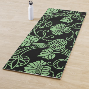 Antique Floral Pattern Black and Green Yoga Mat