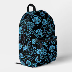 Antique Floral Pattern Black on Blue Printed Backpack