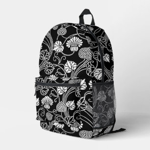 Antique Floral Pattern Black on White Printed Backpack