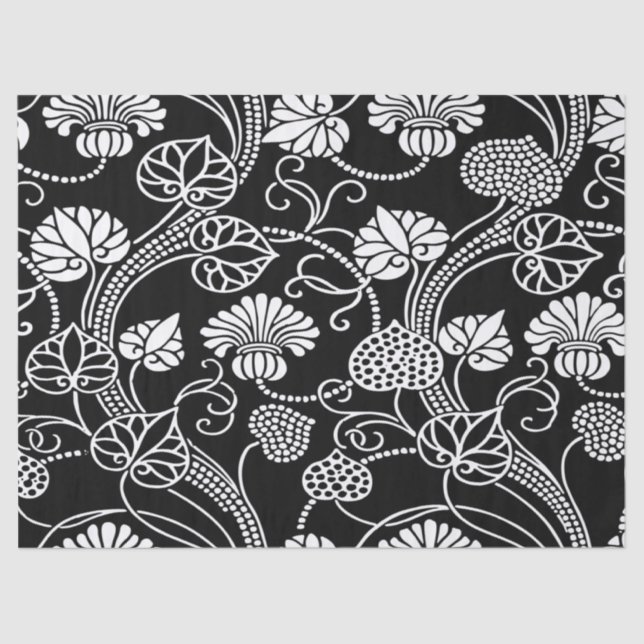 Antique Floral Pattern Black on White Tissue Paper (Front)