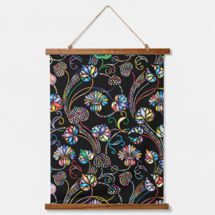 Antique Floral Pattern Multi Colour on Black Lapt Hanging Tapestry