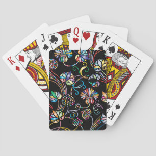 Antique Floral Pattern Multi Colour on Black Playing Cards