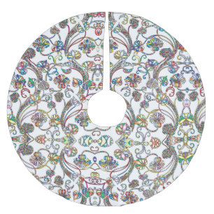 Antique Floral Pattern Multi Colour on White Brushed Polyester Tree Skirt