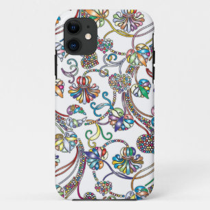 Antique Floral Pattern Multi Colour on White iPhone 11 Case