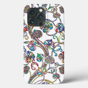 Antique Floral Pattern Multi Colour on White iPhone 13 Pro Case