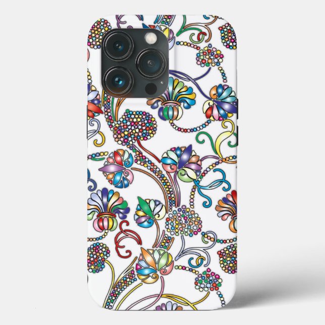 Antique Floral Pattern Multi Colour on White  Case-Mate iPhone Case (Back)
