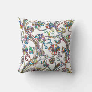 Antique Floral Pattern Multi Colour on White Cushion