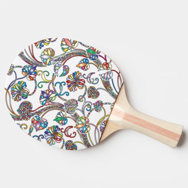 Antique Floral Pattern Multi Colour on White  Ping Pong Paddle (Back Side)