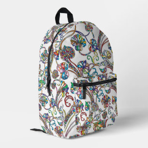 Antique Floral Pattern Multi Colour on White Printed Backpack