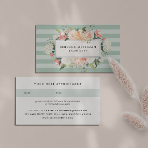 Antique Floral Sage Green Stripe Appointment Card