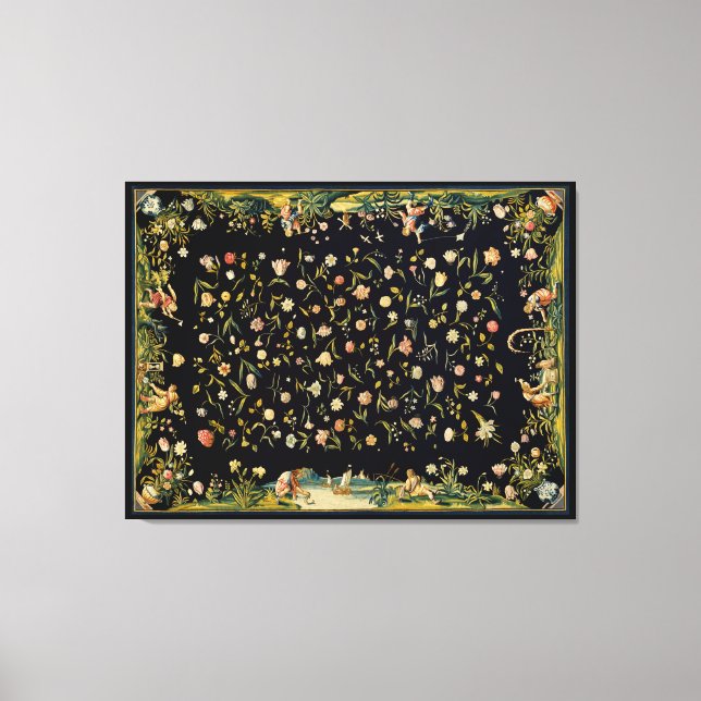 Antique Floral Table Carpet Illustration   Canvas Print (Front)
