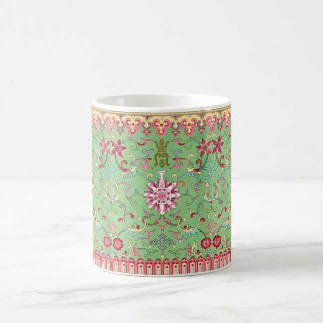 Antique floral william morris green pink gold coffee mug (Center)