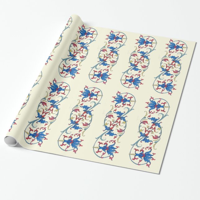 ANTIQUE FLORENTINE FLORAL MOTIFS WRAPPING PAPER (Unrolled)