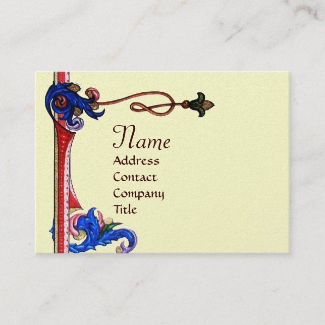 ANTIQUE FLORENTINE FLORAL  RED WAX SEAL MONOGRAM BUSINESS CARD (Front)