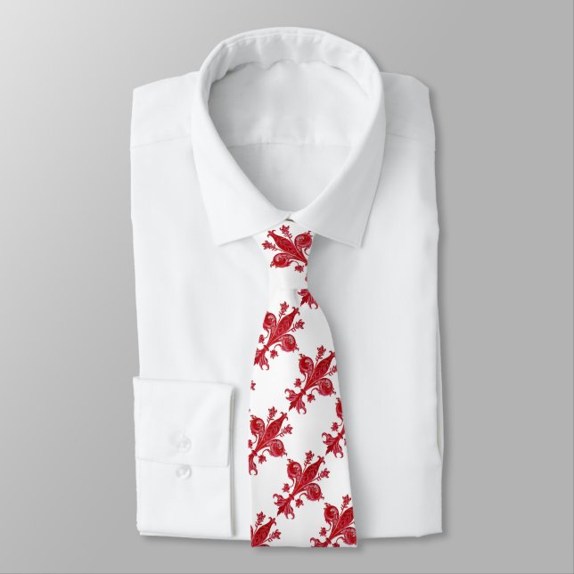 ANTIQUE FLORENTINE LILY / RED FLEUR DE LISE, White Tie (Tied)