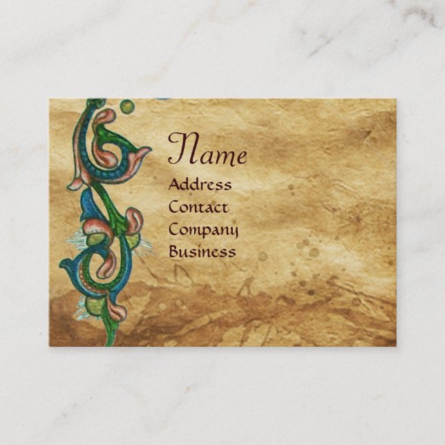 ANTIQUE FLORENTINE PARCHMENT RED WAX SEAL MONOGRAM BUSINESS CARD (Front)