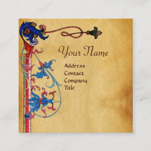 ANTIQUE FLORENTINE PARCHMENT RED WAX SEAL MONOGRAM SQUARE BUSINESS CARD