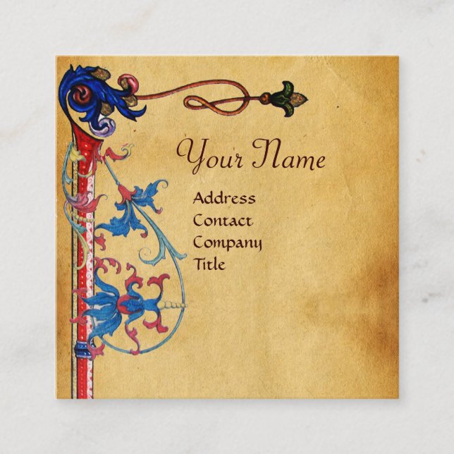 ANTIQUE FLORENTINE PARCHMENT RED WAX SEAL MONOGRAM SQUARE BUSINESS CARD (Front)