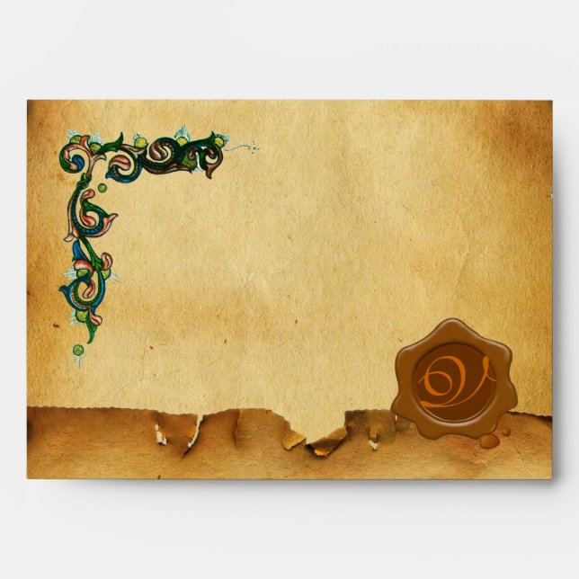 ANTIQUE FLORENTINE PARCHMENT WAX SEAL MONOGRAM ENVELOPE (Front)