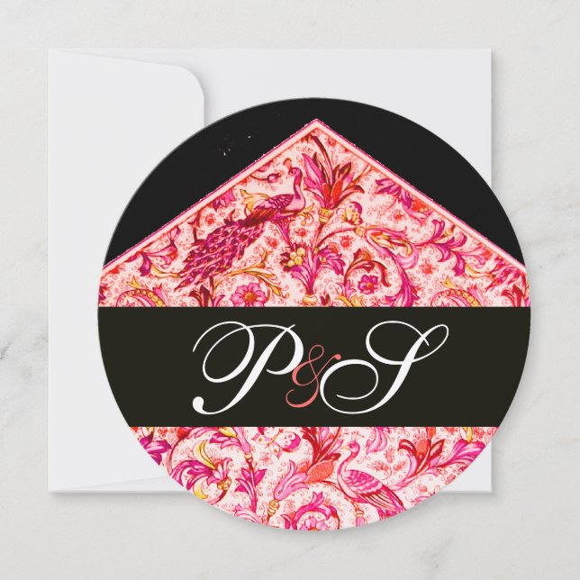 ANTIQUE FLORENTINE PINK BLACK FLORAL MONOGRAM INVITATION (Front)