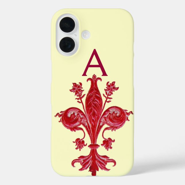 ANTIQUE FLORENTINE RED LILY,FLEUR DE LIS, Monogram Case-Mate iPhone Case (Back)
