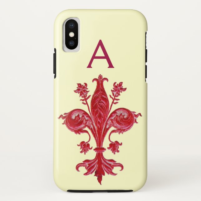 ANTIQUE FLORENTINE RED LILY,FLEUR DE LIS, Monogram Case-Mate iPhone Case (Back)
