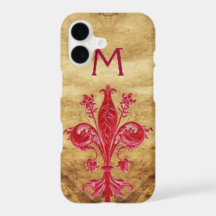 ANTIQUE FLORENTINE RED LILY FLEUR DE LIS PARCHMENT