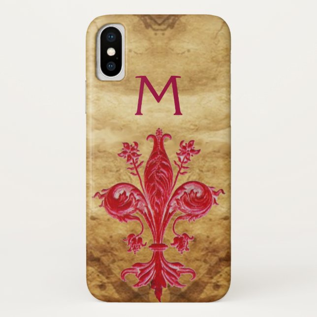 ANTIQUE FLORENTINE RED LILY FLEUR DE LIS PARCHMENT Case-Mate iPhone CASE (Back)