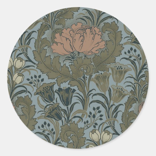 Antique Flower Morris Garden Floral Wallpaper Classic Round Sticker (Front)
