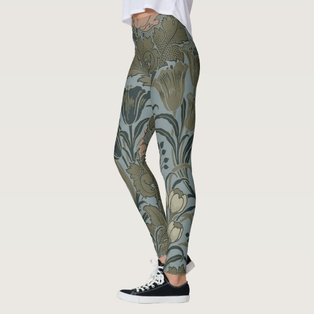 Antique Flower Morris Garden Floral Wallpaper Leggings (Left)