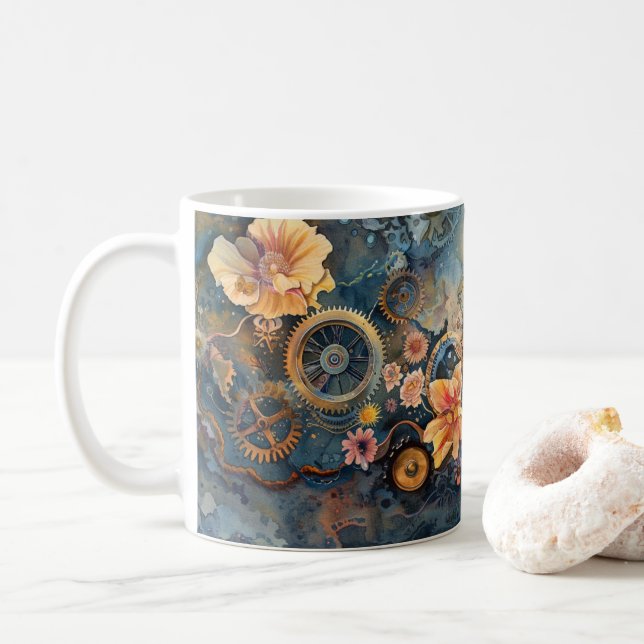 Antique Flower Scene Coffee Mug (With Donut)