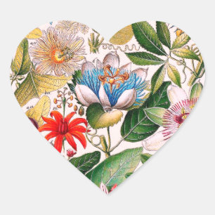 Antique Flowers Botanical Print Heart Sticker