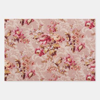 Antique Flowers Wallpaper Pastel Pink Patten Wrapping Paper Sheet