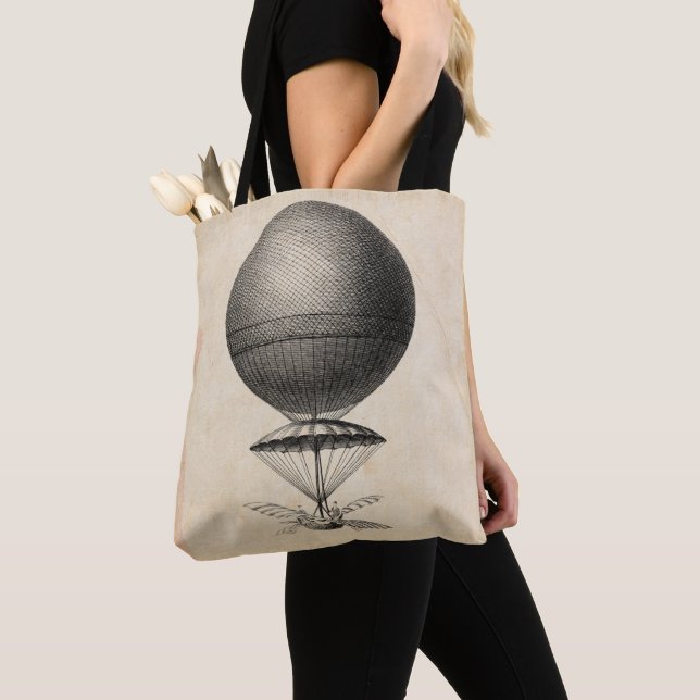 Antique Flying Machine Illustration Tote Bag (Close Up)