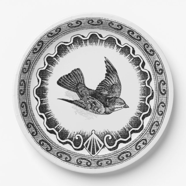 Antique Flying Vintage Bird Paper Plate (Front)