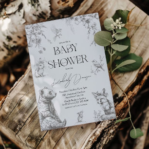 Antique Forest Animals Baby Shower Invitation