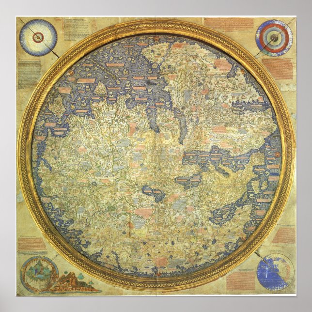 Antique Fra Mauro Map Asia Africa Europe Poster (Front)