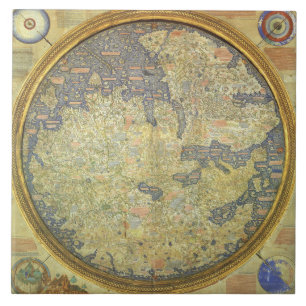 Antique Fra Mauro Map Asia Africa Europe Tile