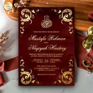 Antique Frame Burgundy Red Islamic Wedding Gold