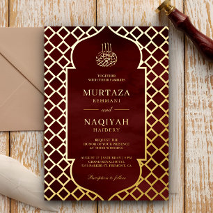 Antique Frame Burgundy Red Muslim Wedding Gold