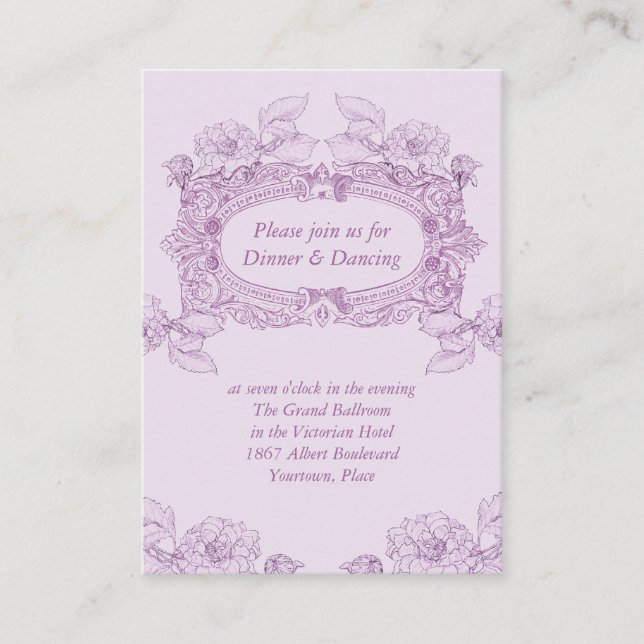 Antique Frame Lilac Wedding Reception Card (Front)