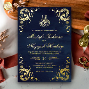 Antique Frame Navy Blue Islamic Wedding Gold