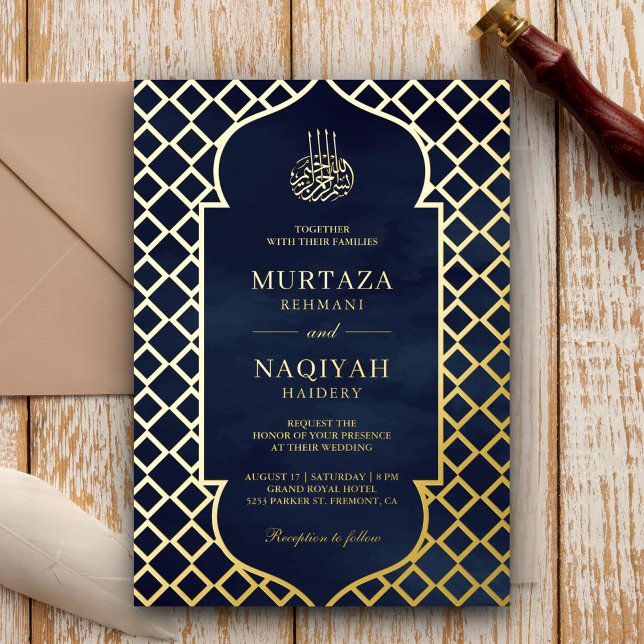 Antique Frame Navy Blue Muslim Wedding Gold (Creator Uploaded)