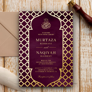 Antique Frame Plum Purple Muslim Wedding Gold