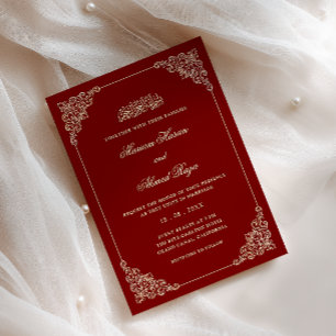 Antique Frame Romantic Burgundy Red Muslim Wedding Invitation