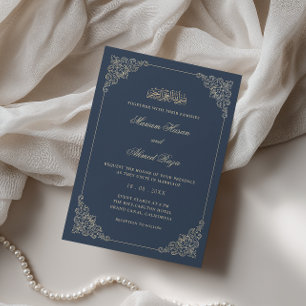 Antique Frame Romantic Navy Blue Muslim Wedding Invitation