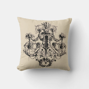 Antique French Baroque Rococo Lock Print Cushion